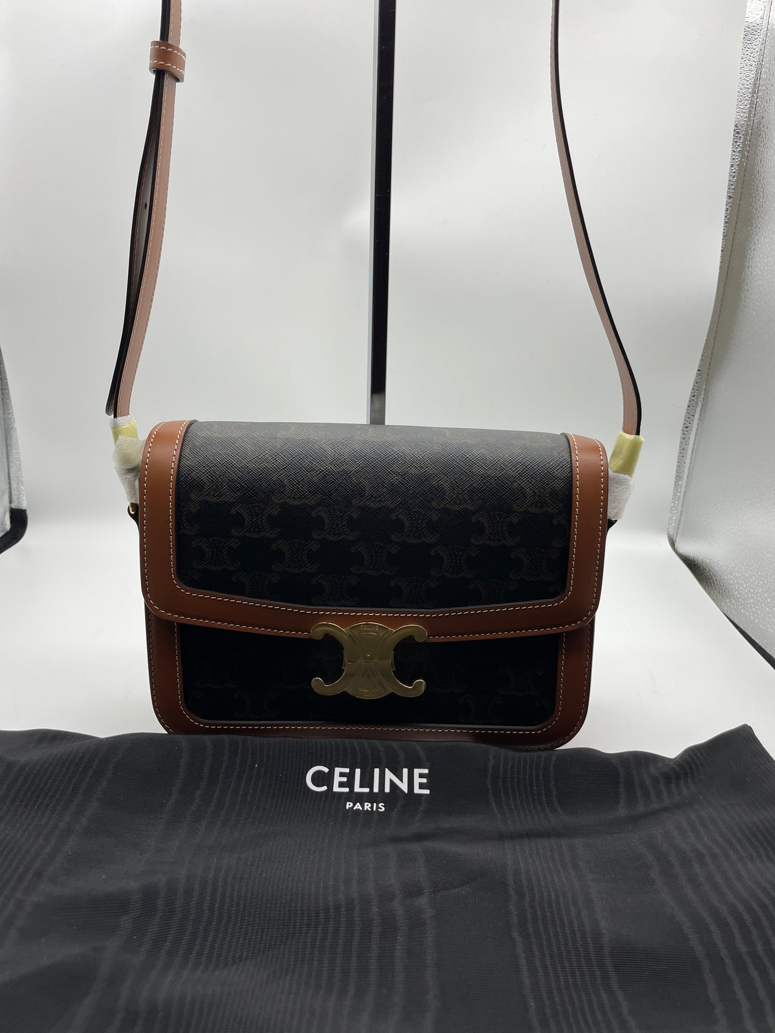 Celine Classic Triomphe Canvas Calfskin Crossbody Bag