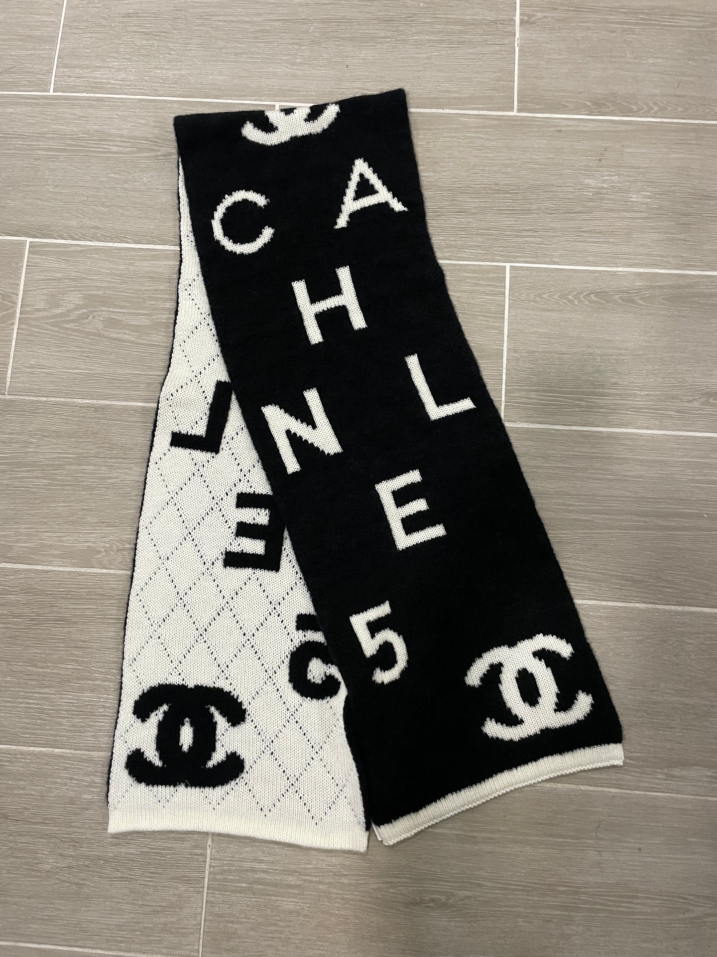 Chanel CC Black White Reversible Scarf