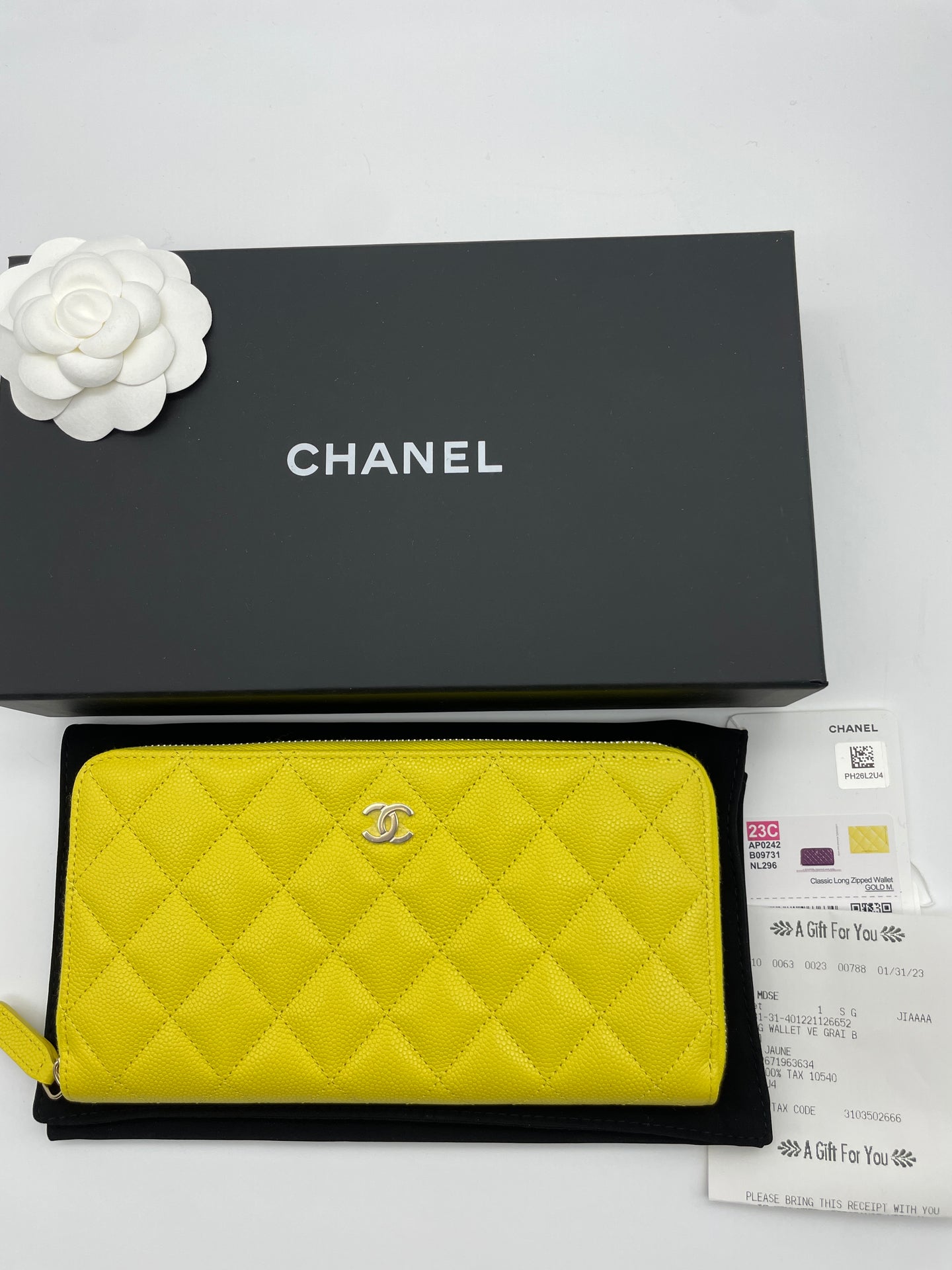 Chanel Yellow Zippy Long Caviar Wallet