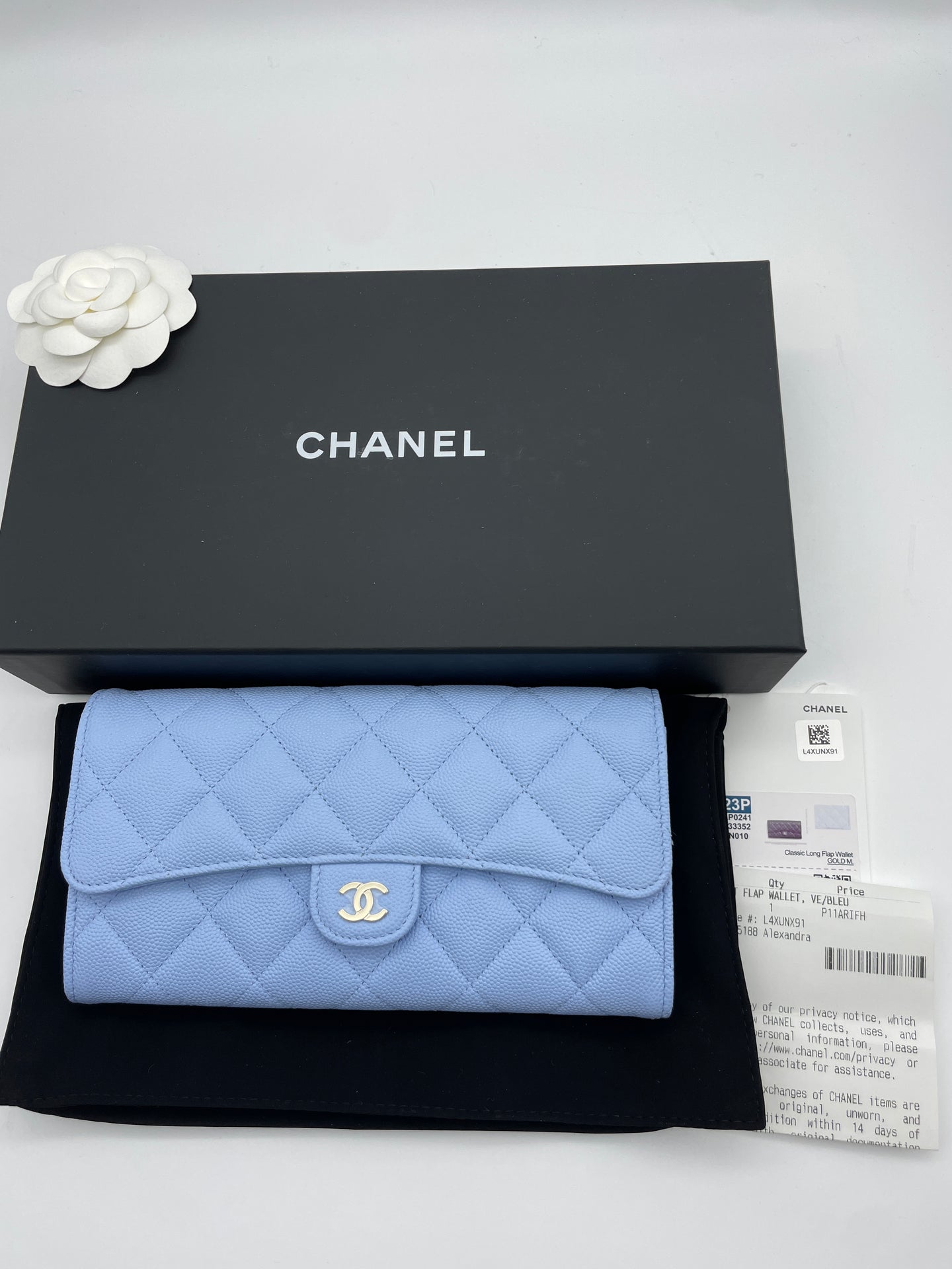 Chanel Light Blue Flap Long Caviar Wallet