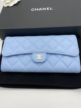 Load image into Gallery viewer, Chanel Light Blue Flap Long Caviar Wallet
