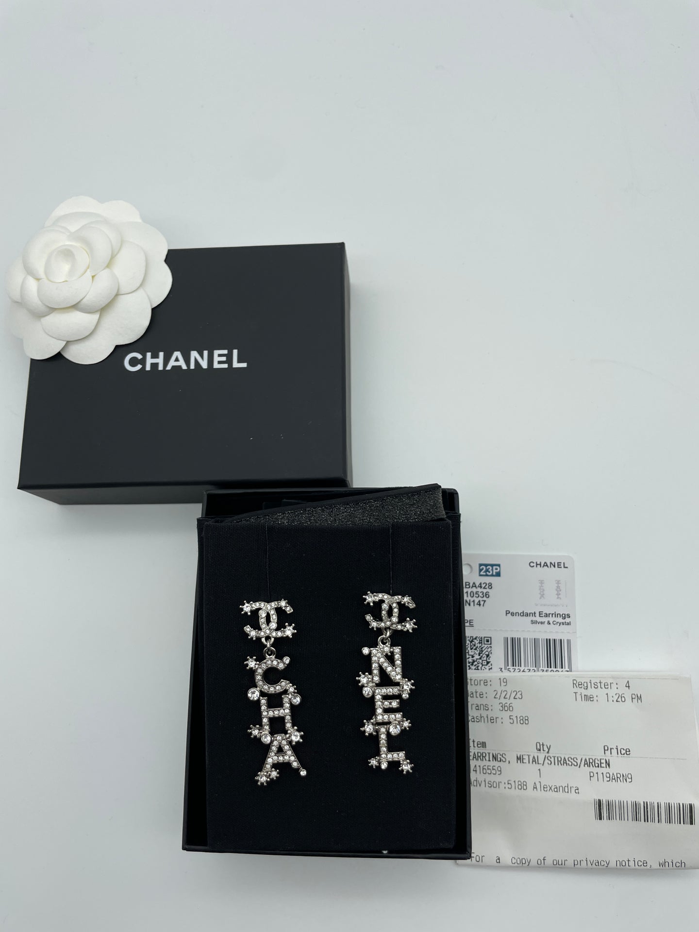 Chanel 23P CC Silver Tone CHA NEL Drop Earrings