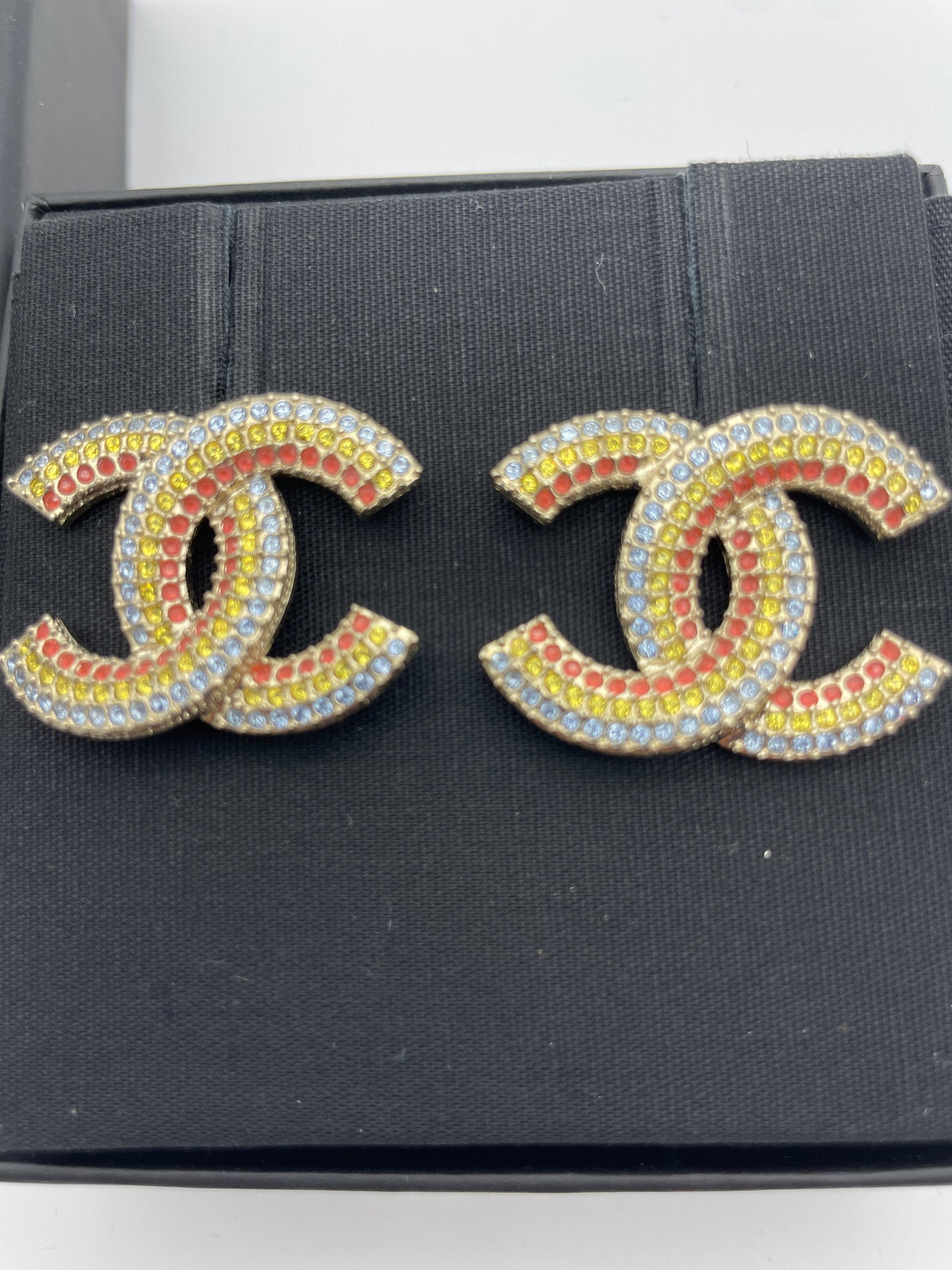 CHANEL, Jewelry, In Stores Chanel 23c Cc Gold Tone Multicolor Cha Nel  Crystal Drop Earrings