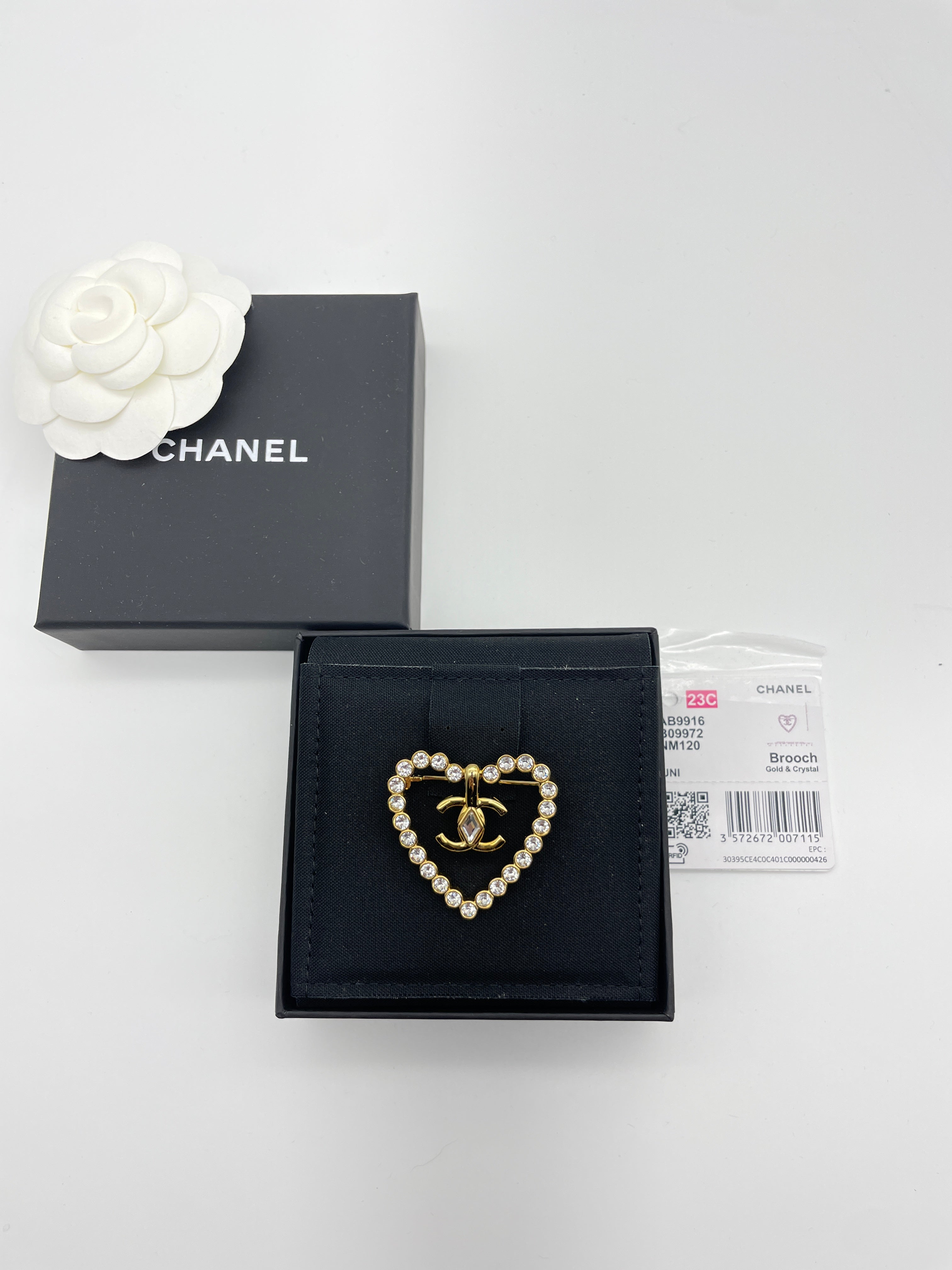 Chanel Goldtone and Crystal CC Heart Pendant Necklace - Yoogi's Closet