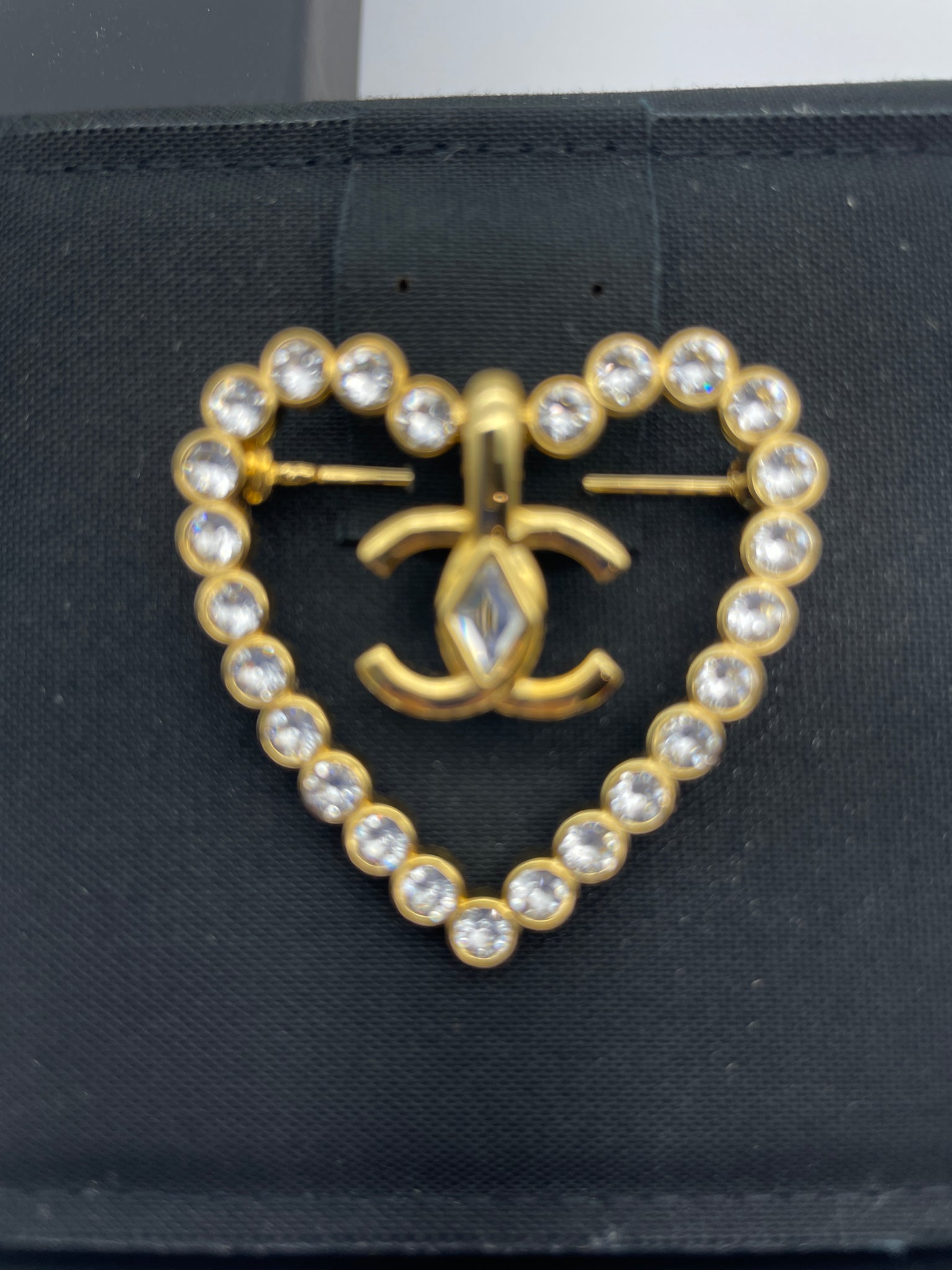 Chanel Gold Heart Crystal Brooch