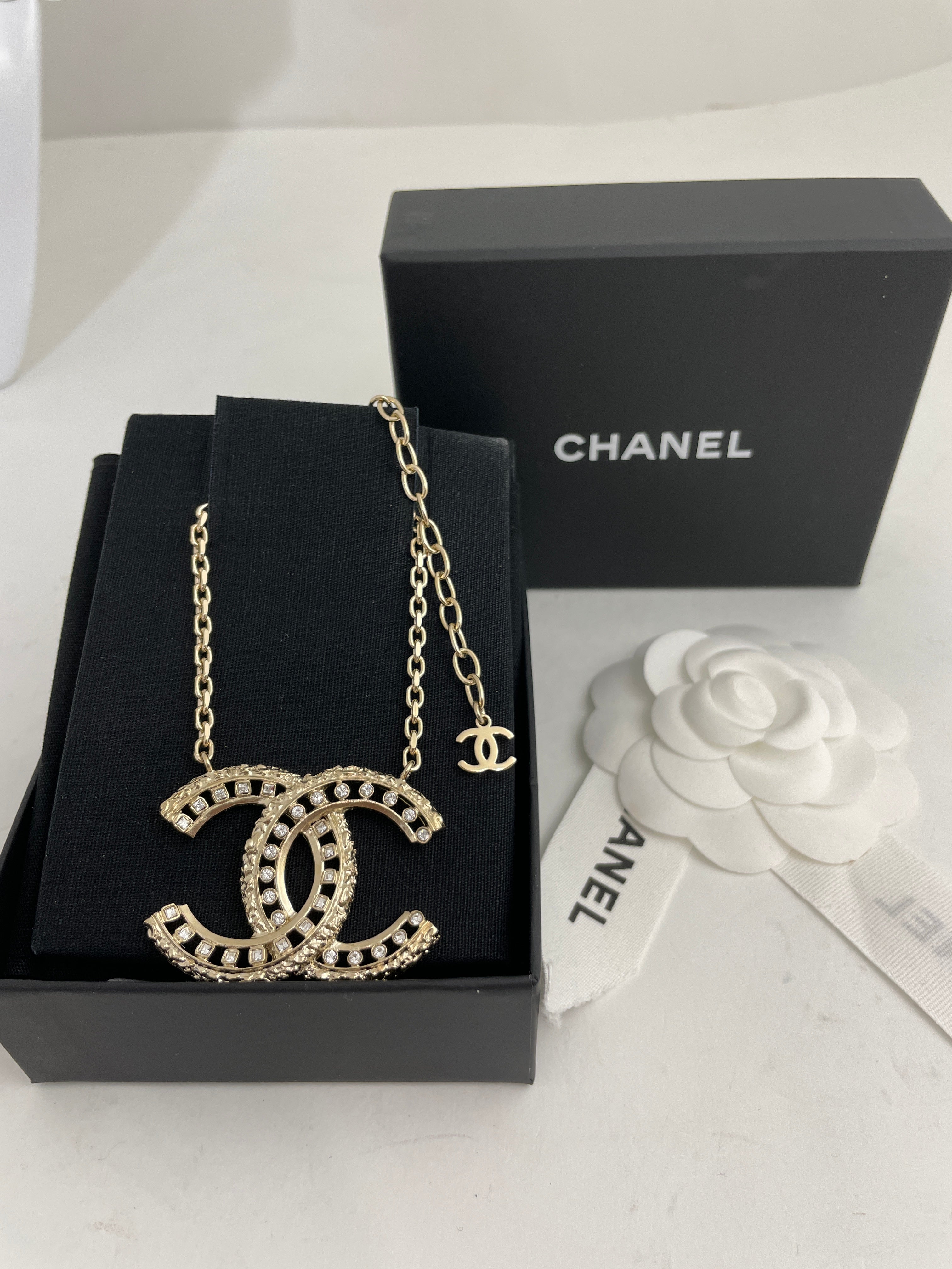 Chanel Large Vintage Quilted CC Logo Pendant Necklace