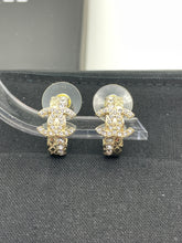 Load image into Gallery viewer, Chanel CC Quilted Gold Tone Crystal Huggie Hoop Earrings
