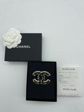 Load image into Gallery viewer, Chanel Gold Leather Crystal Brooch

