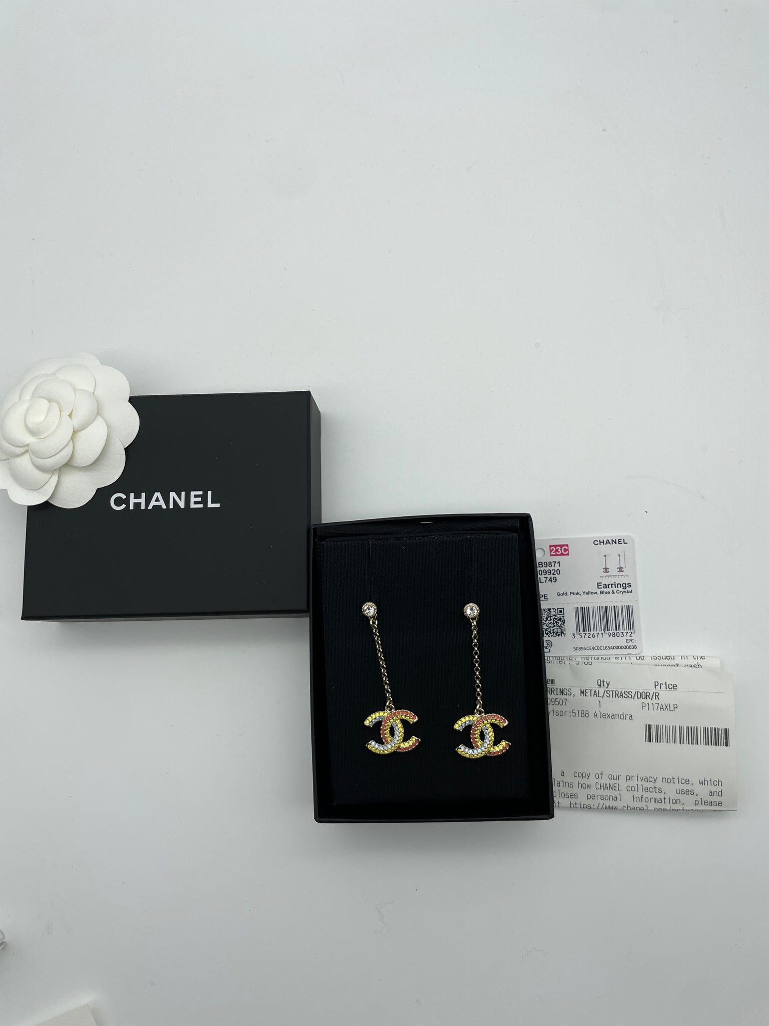 Chanel 23C CC Gold Tone Chain With Drop CC Multicolor Earrings – The Millionaires  Closet