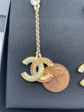 Load image into Gallery viewer, Chanel 23C CC Gold Tone Chain With Drop CC Multicolor Earrings
