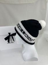 Load image into Gallery viewer, Chanel Black Ecru Cashmere Pom Pom Hat
