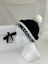 Load image into Gallery viewer, Chanel Black Ecru Cashmere Pom Pom Hat

