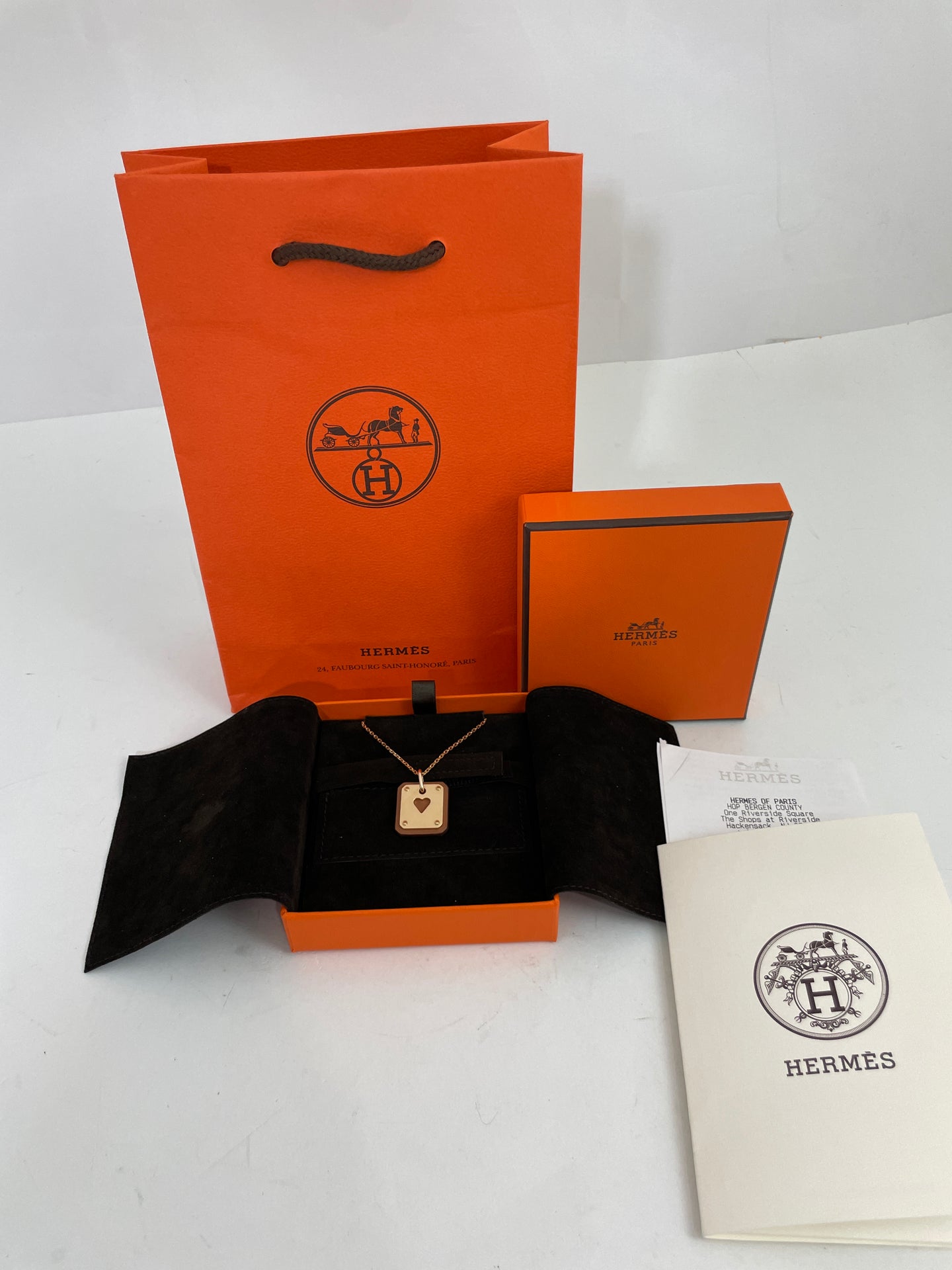 Hermes Rose Gold Plated Necklace With Swift Leather Pendant