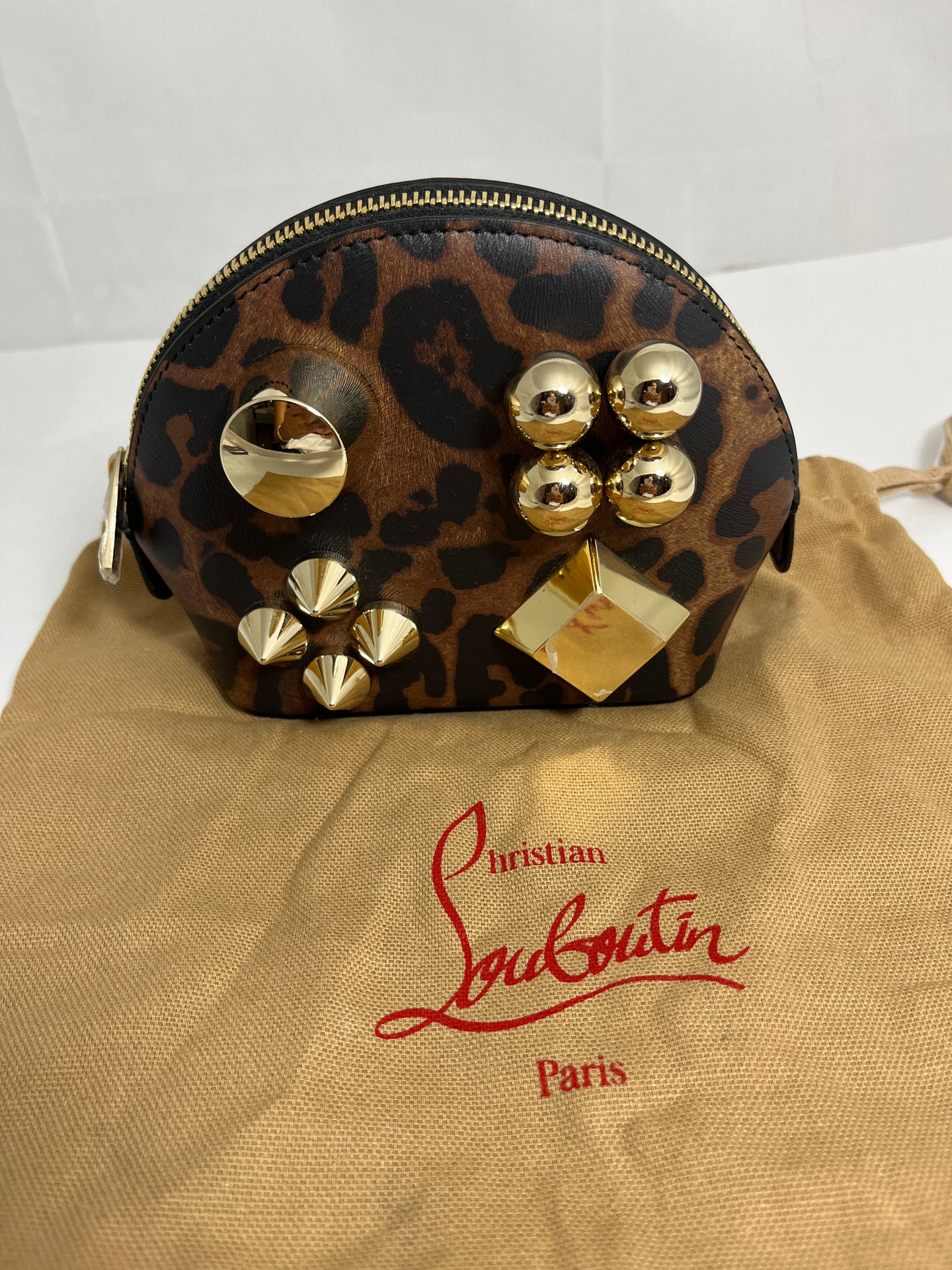 Christian Louboutin Leopard Leather Zip Cosmetic Clutch