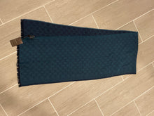 Load image into Gallery viewer, Gucci Wool Silk GG Logo Wrap Reversible Green Navy Scarf
