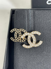 Load image into Gallery viewer, Chanel 22B CC Gold Black White Crystal Double Stud Earrings
