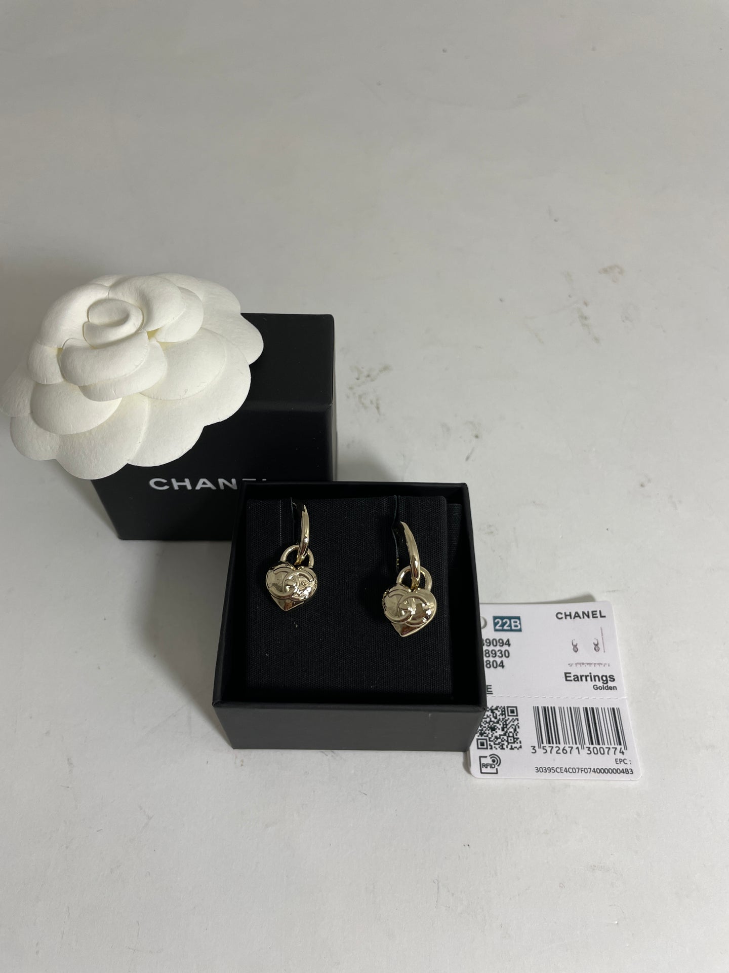 Chanel CC Heart Turnlock Hoop Earrings