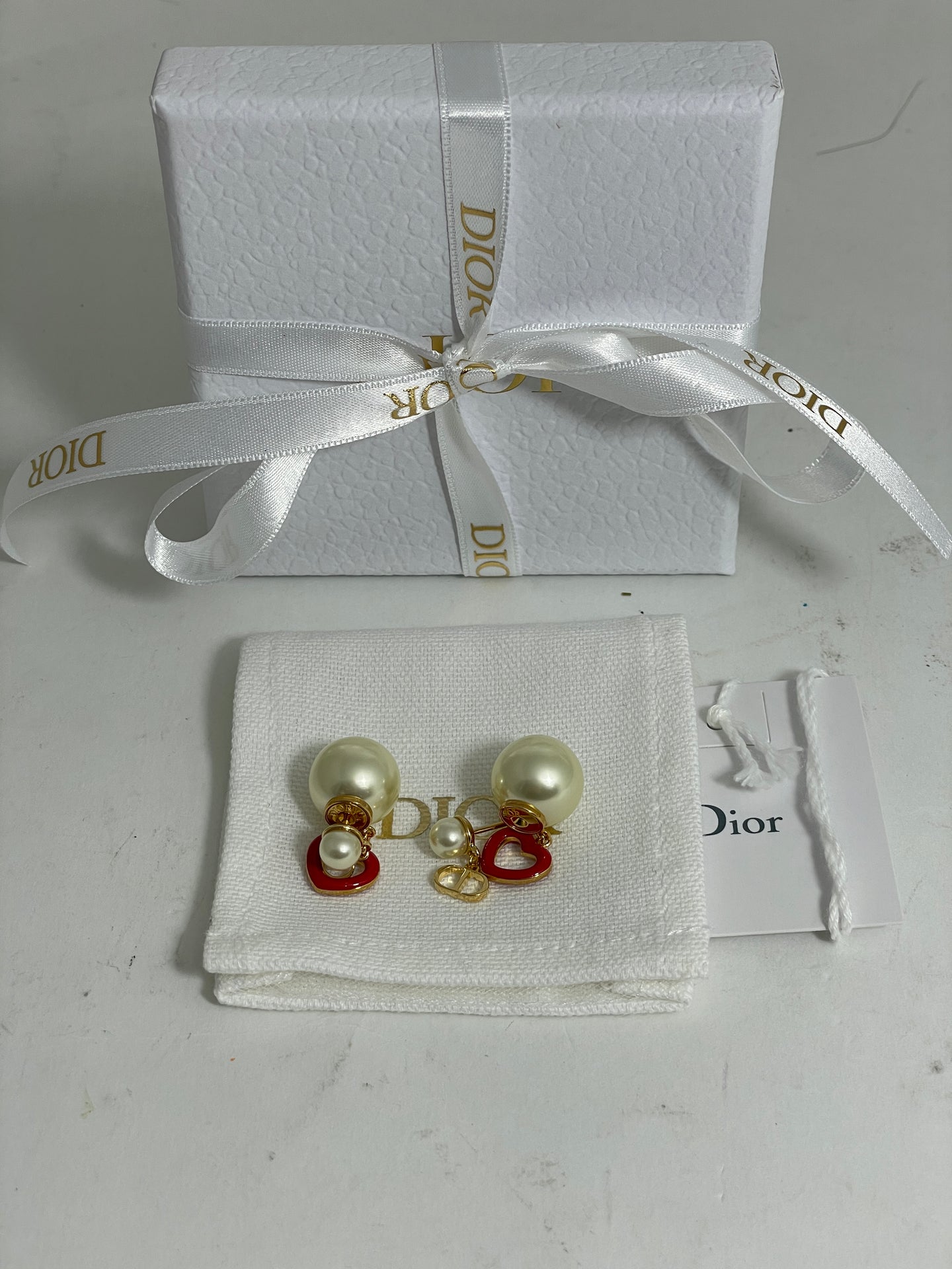 Christian Dior Tribal Pearl Earrings CD & Heart 2 Pc Earring