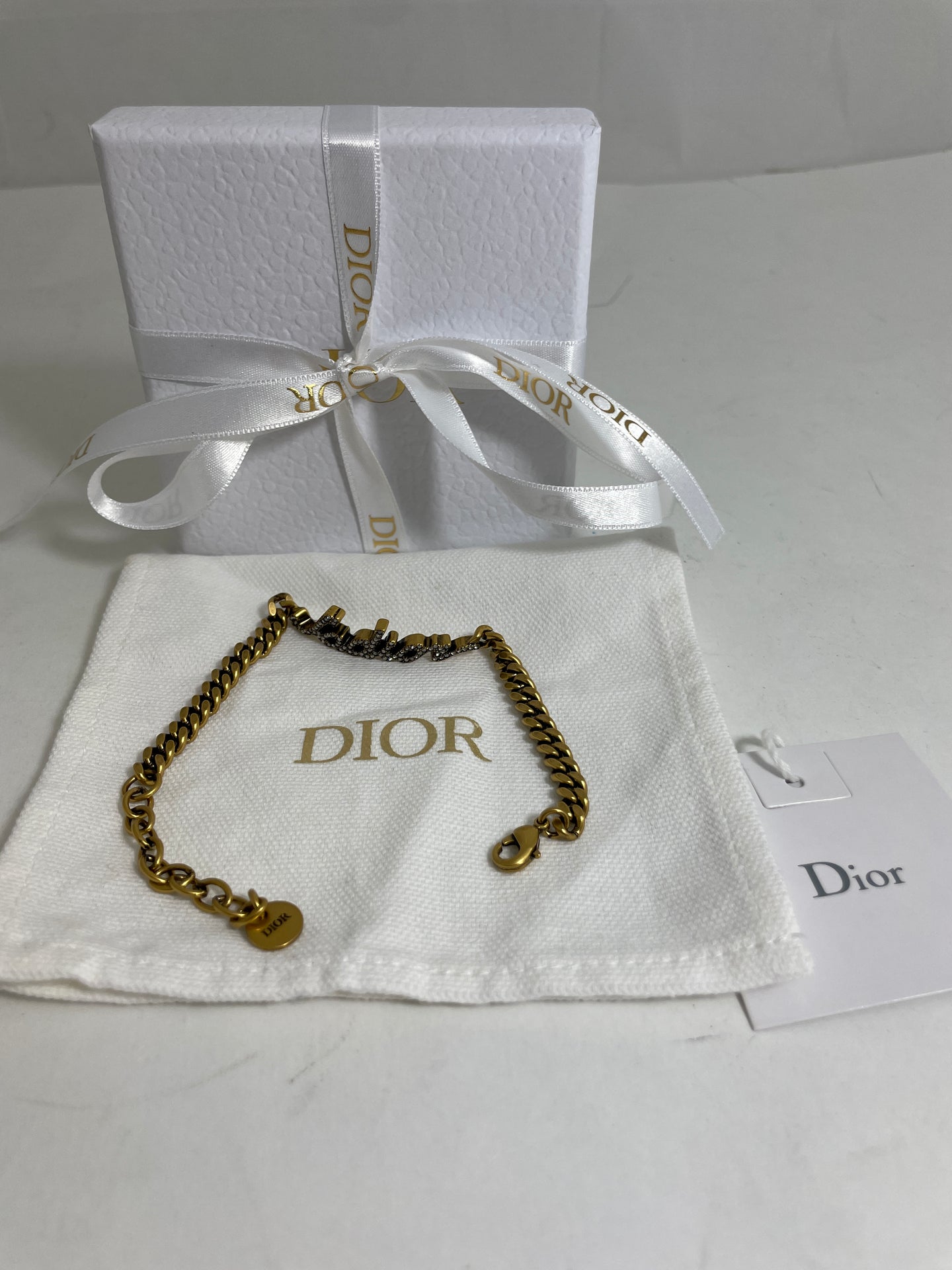 Christian Dior J'Dior Crystal Inlay Gold Chain Link Bracelet