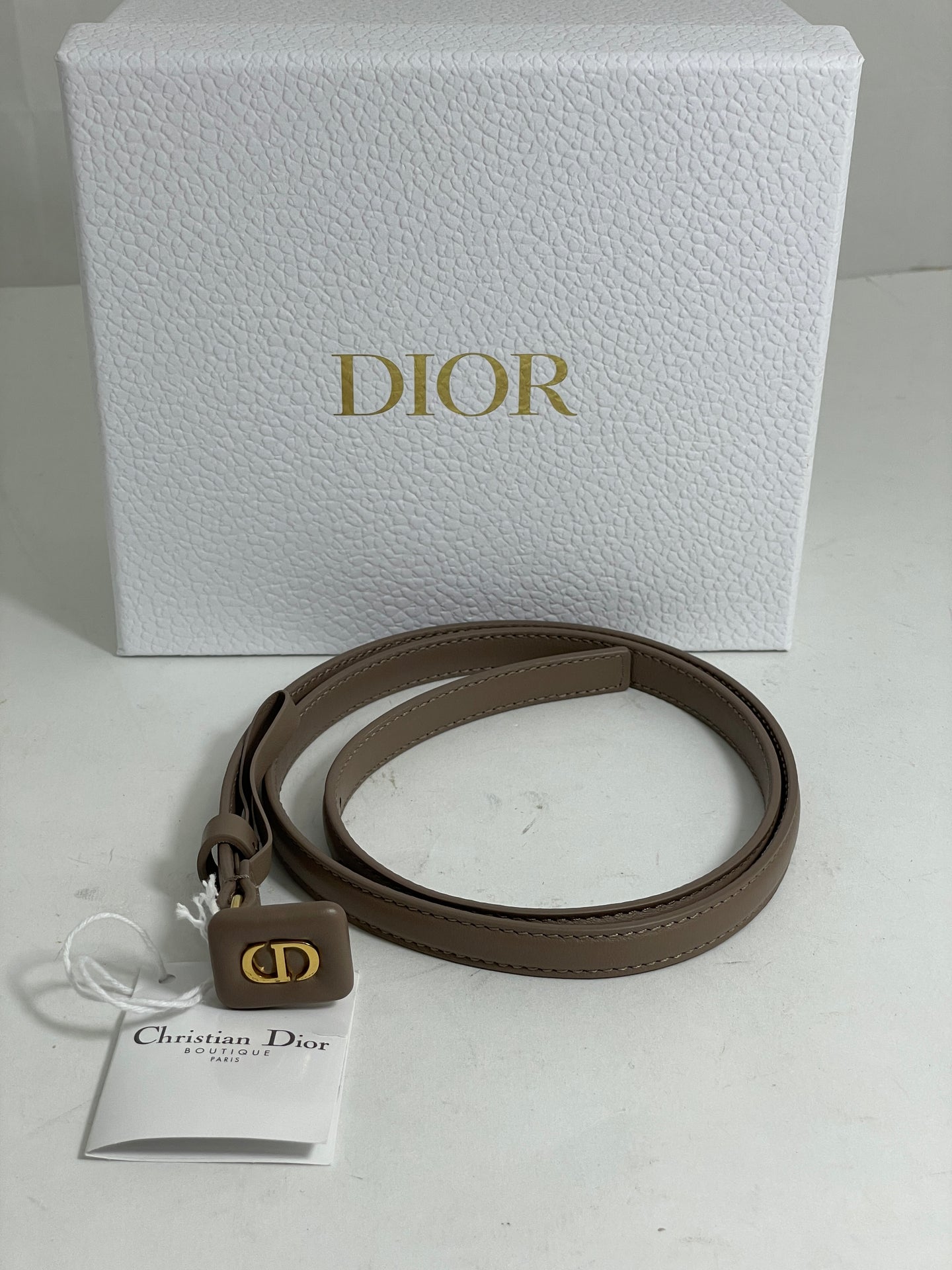 Christian Dior Taupe Leather Skinny Belt With Gold CD Buckle