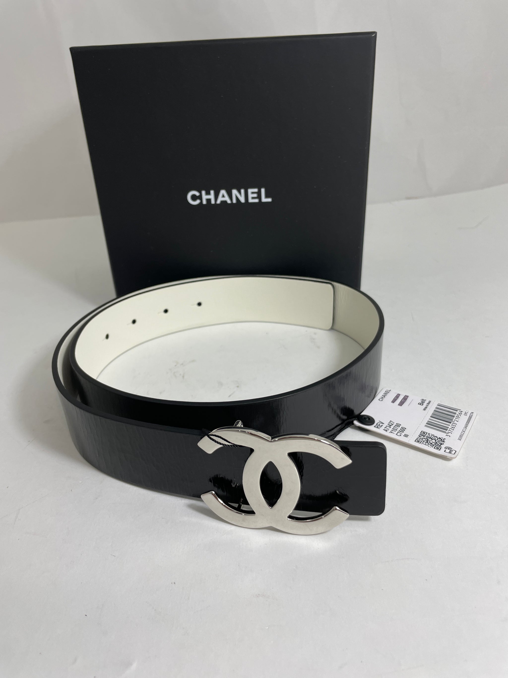 Chanel Black White Reversible Leather Belt The Millionaires Closet