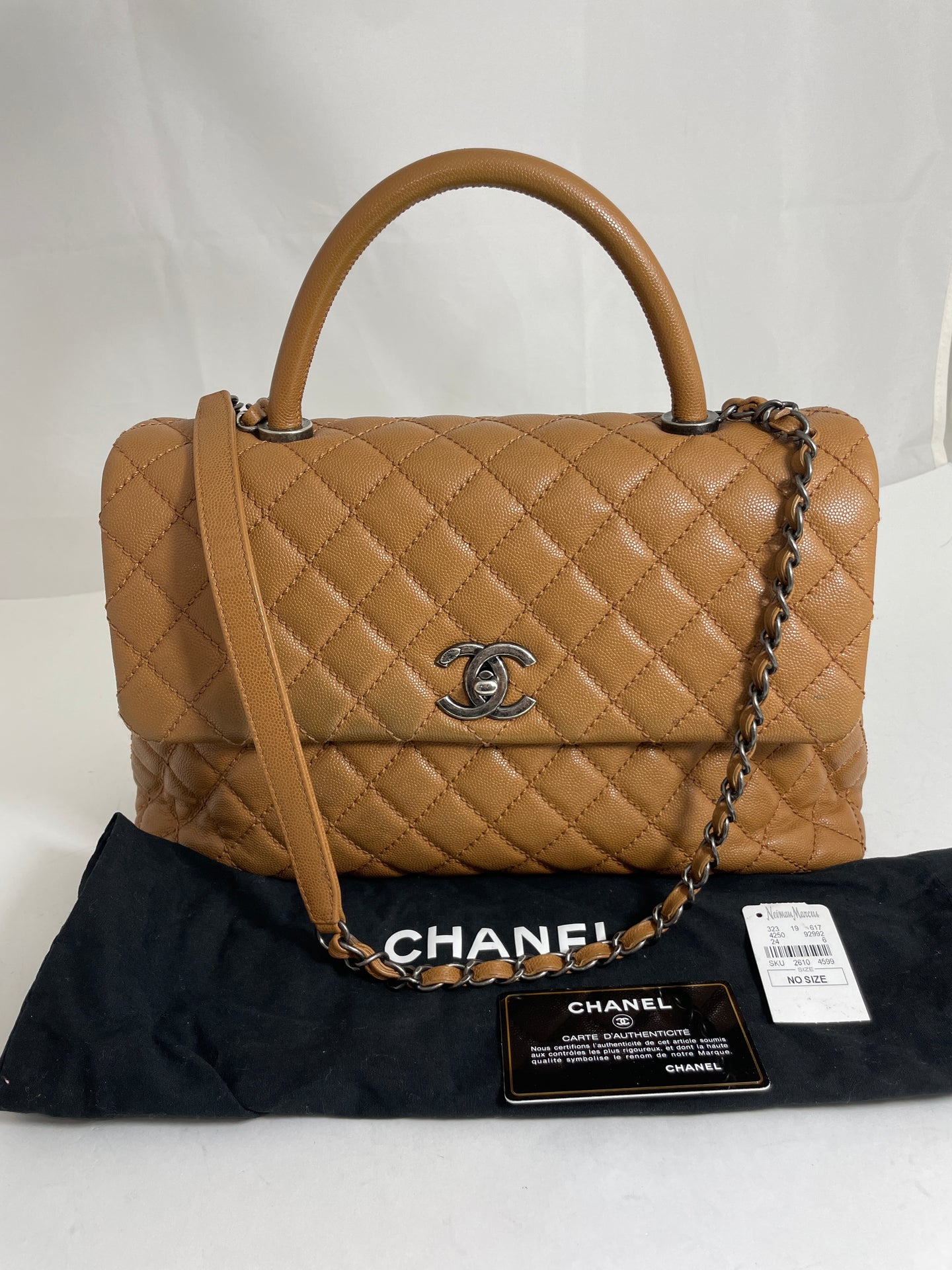 Chanel Caramel Quilted Caviar Large Coco Handle Crossbody