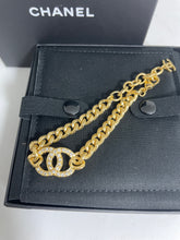 Load image into Gallery viewer, Chanel CC Gold Tone Chain Crystal Bracelet
