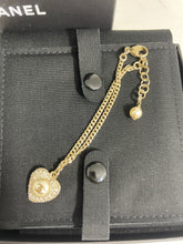 Load image into Gallery viewer, Chanel CC Gold Tone Heart Pearl Crystal Charm Bracelet

