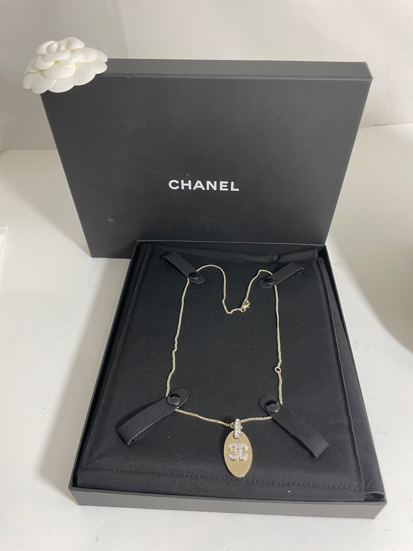 Chanel CC Gold tone Crystal Necklace