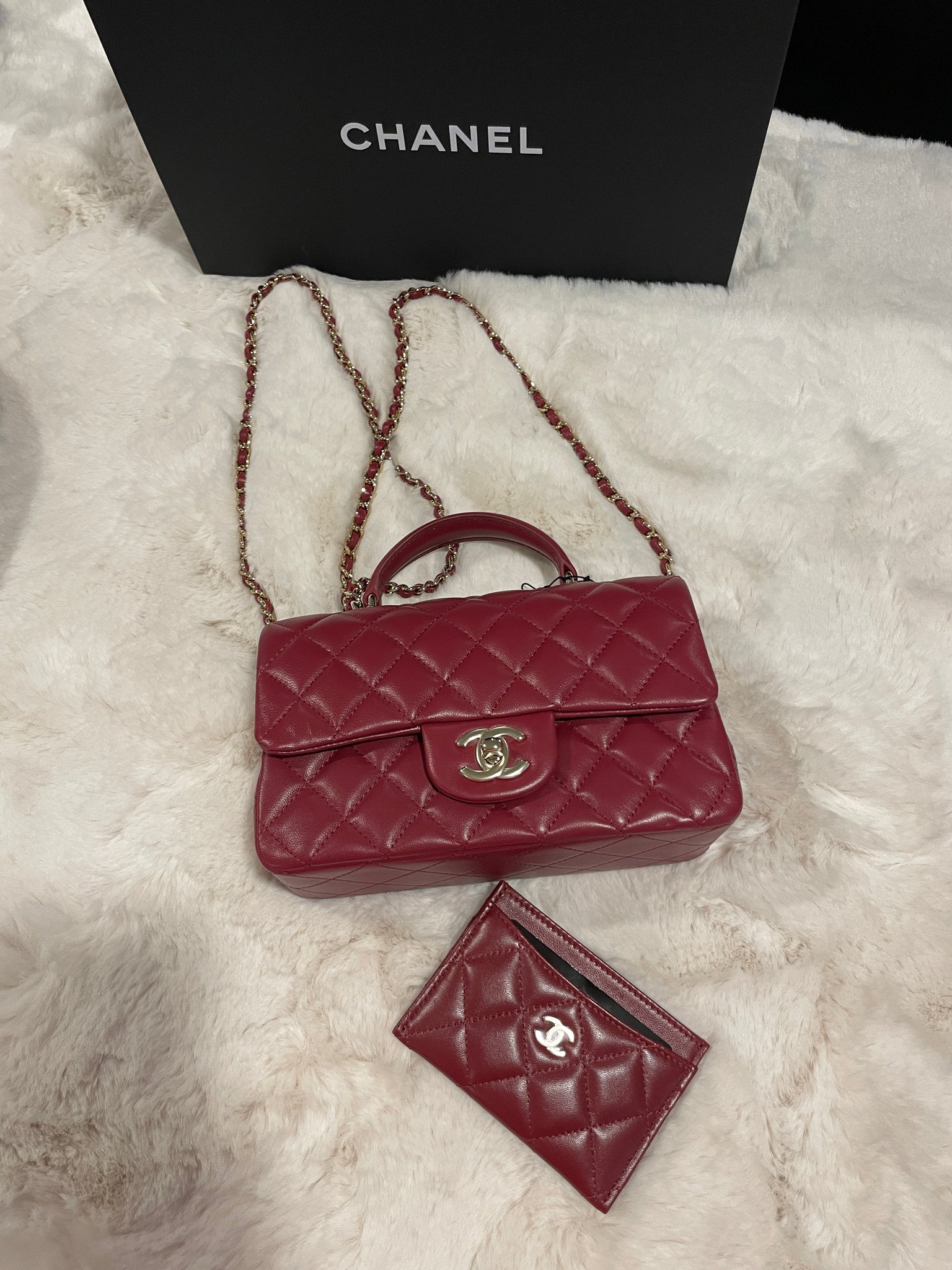 Chanel Classic Burgundy Mini Rectangle Top Handle Handbag