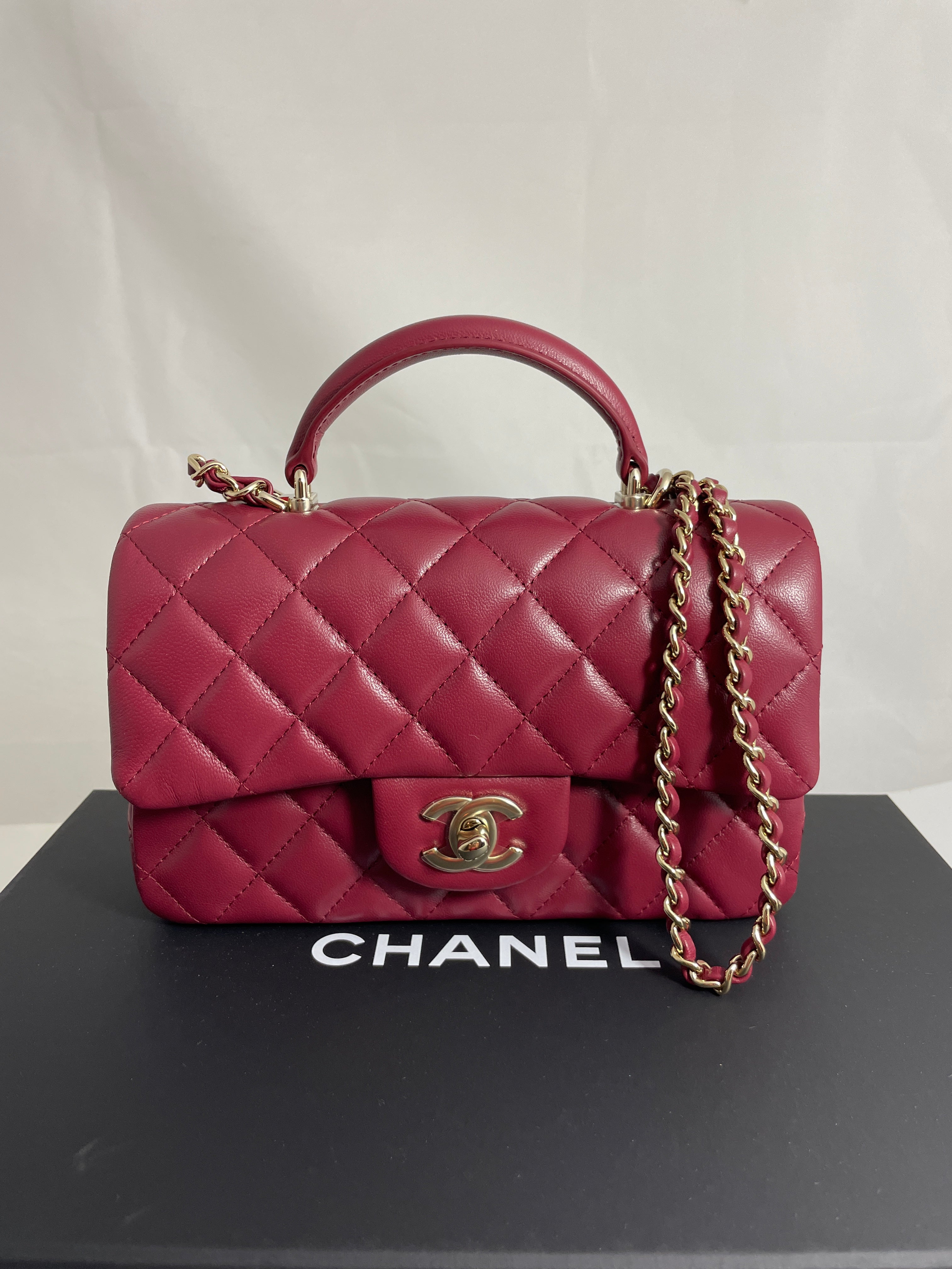 Chanel Classic Burgundy Mini Rectangle Top Handle Handbag – The