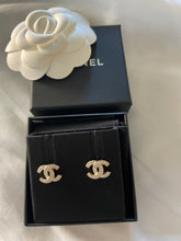 Load image into Gallery viewer, Chanel 22 CC Micro Gold Tone Crystal Earrings
