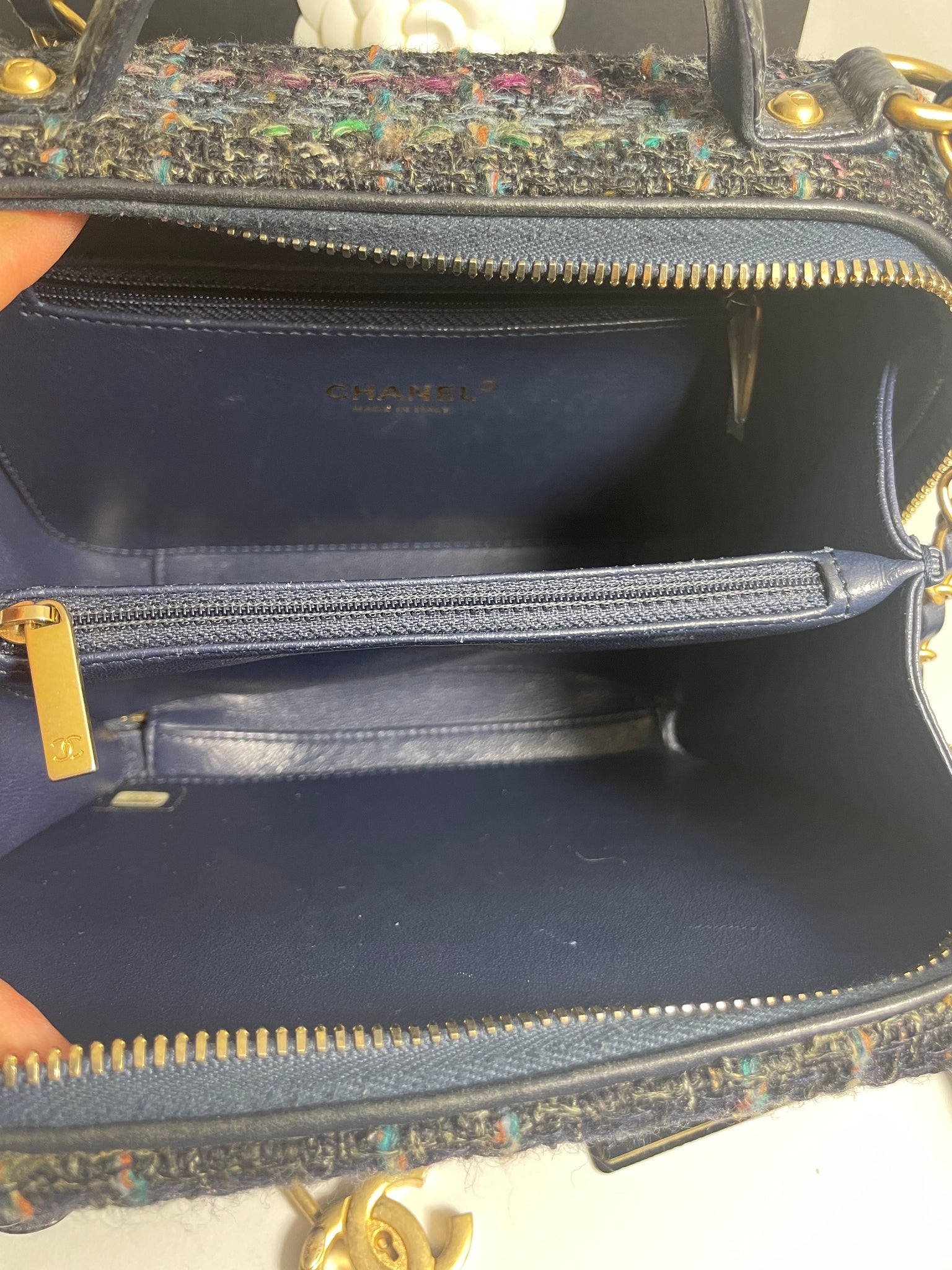 Chanel Blue Multicolor Snakeskin Filigree Medium Vanity Bag