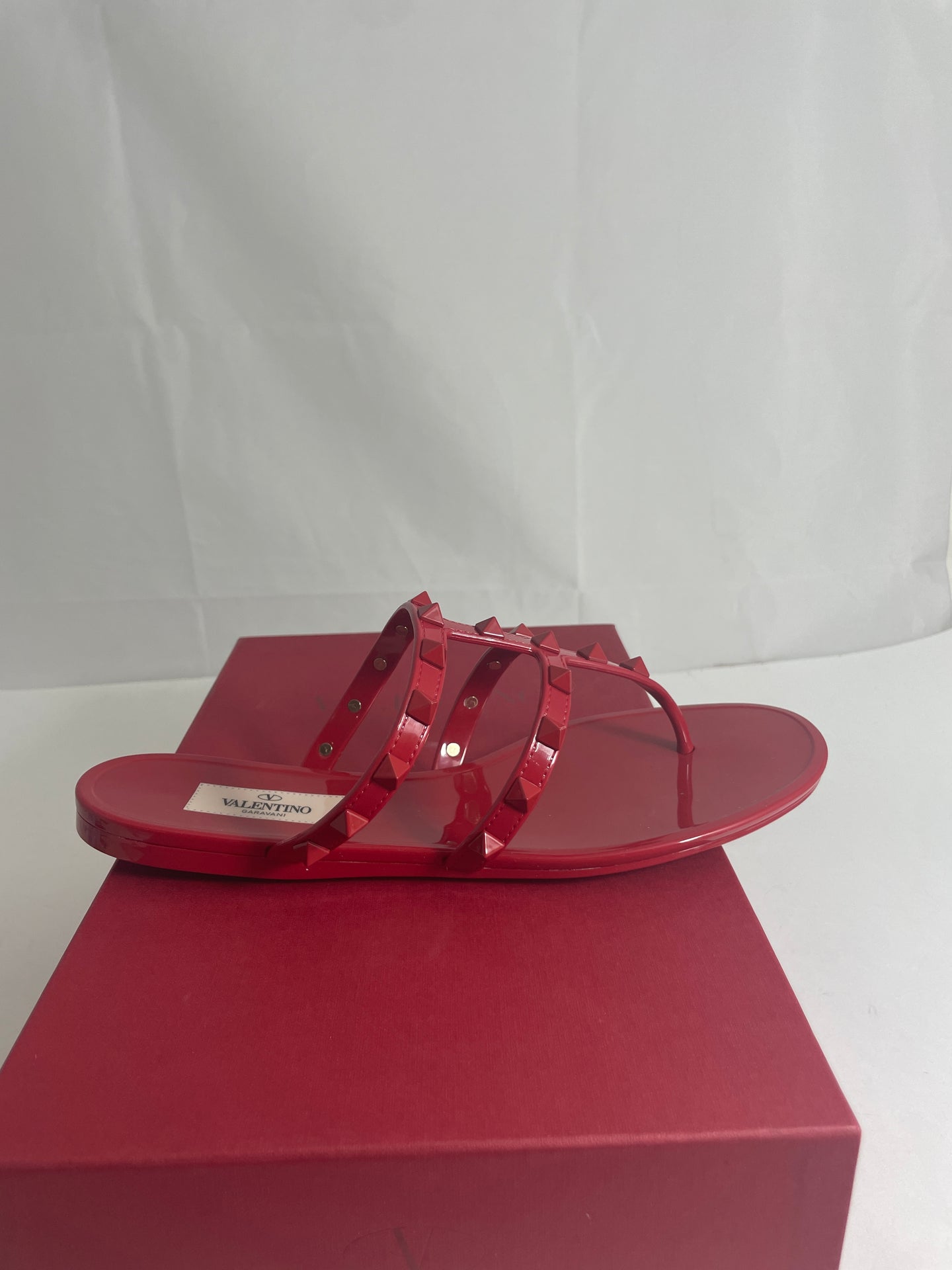 Valentino Red Jelly Rockstud Thong Sandals