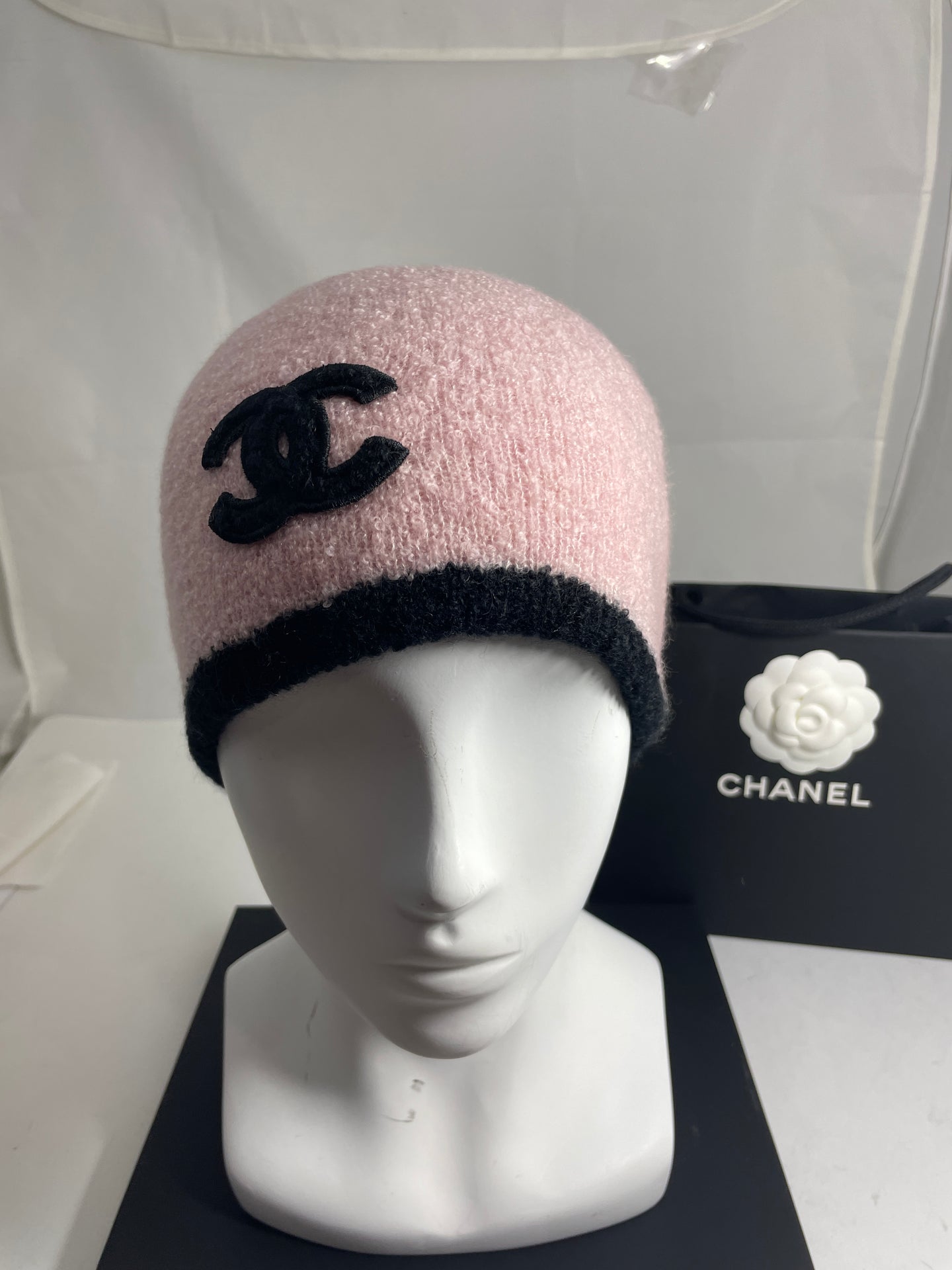 Chanel Cashmere/Silk Pink CC Beanie Hat