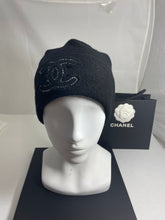 Load image into Gallery viewer, Chanel Cashmere Black CC White Trim Foldover Hat
