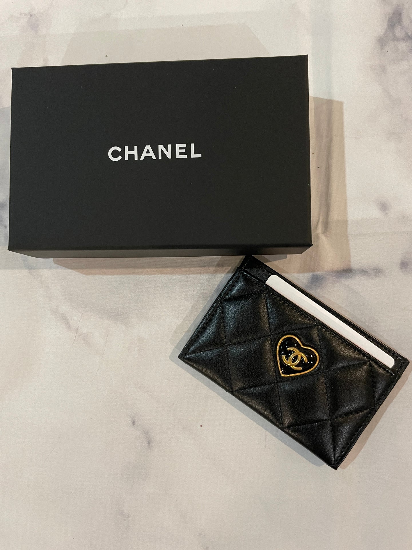 Chanel 23A Black Card Case w/ Heart