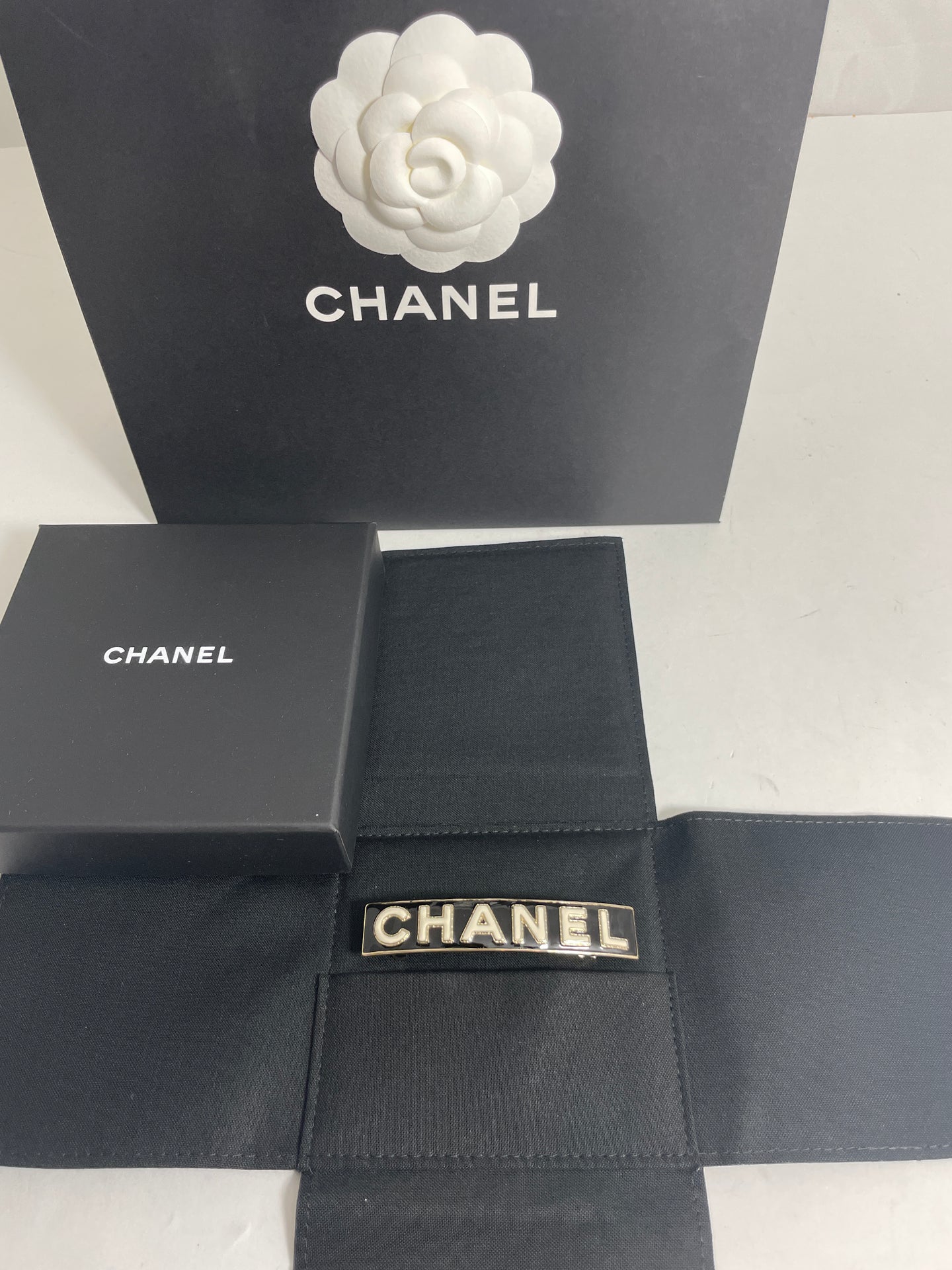 Chanel Black White Enamel Barette