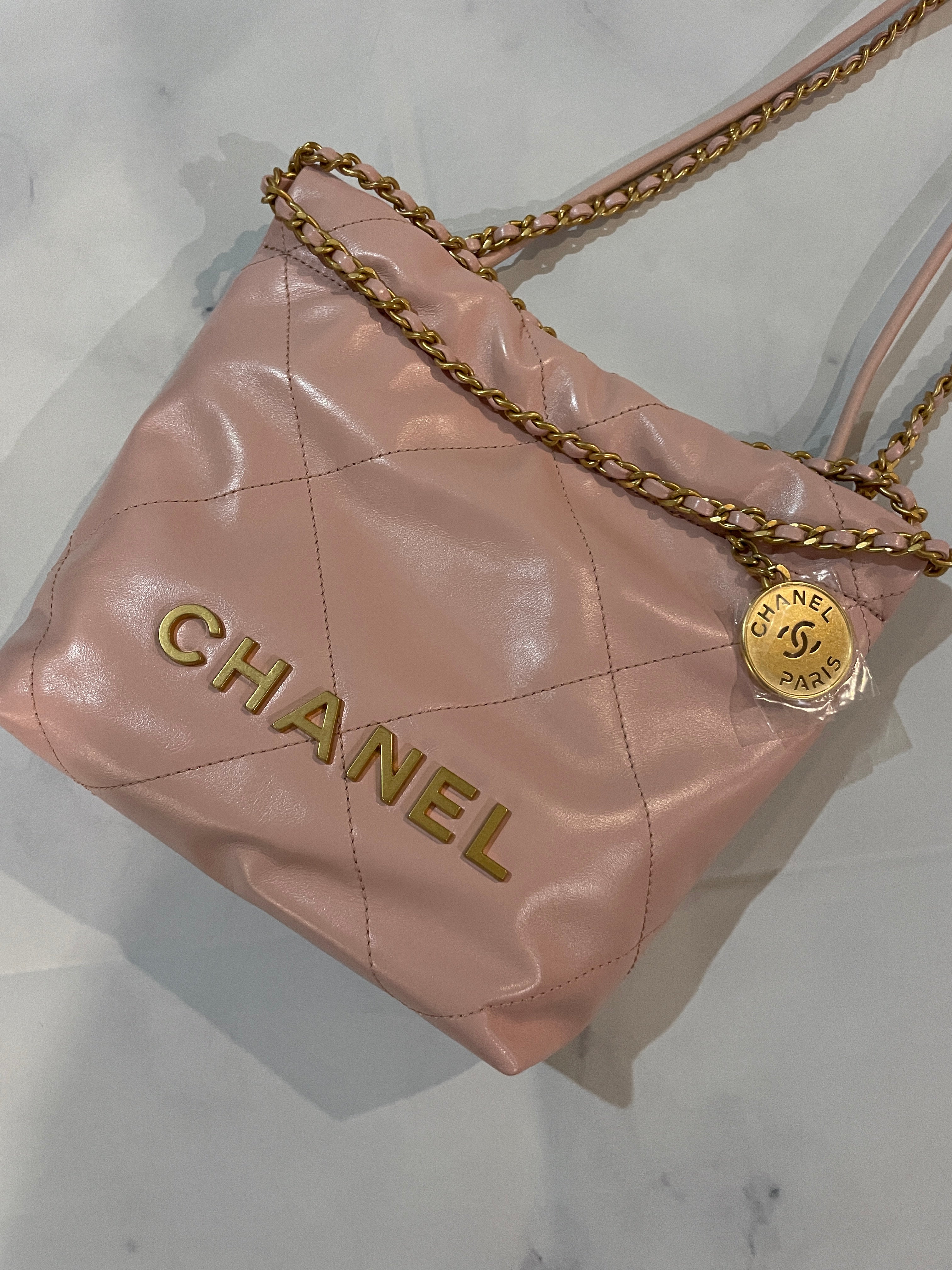 CHANEL Tote Bag - Mesh Black Travel Handbag Gold Chain