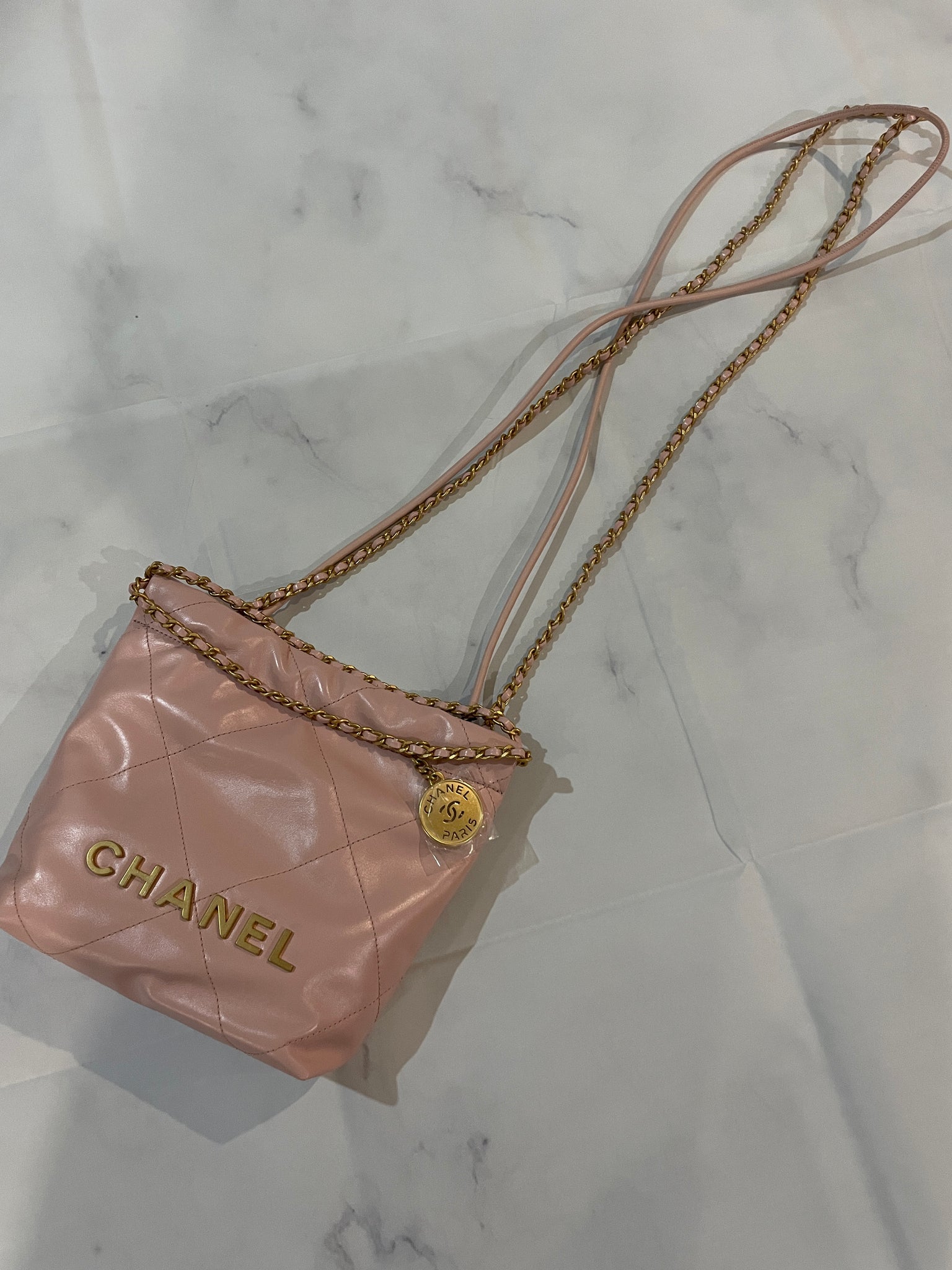 Chanel Mini 22 Bag Pink Calfskin Silver Hardware