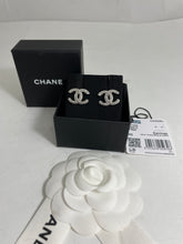 Load image into Gallery viewer, Chanel CC Silver Tone Pearl Crystal Earrings
