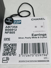 Load image into Gallery viewer, Chanel CC Silver Tone Pearl Crystal Earrings
