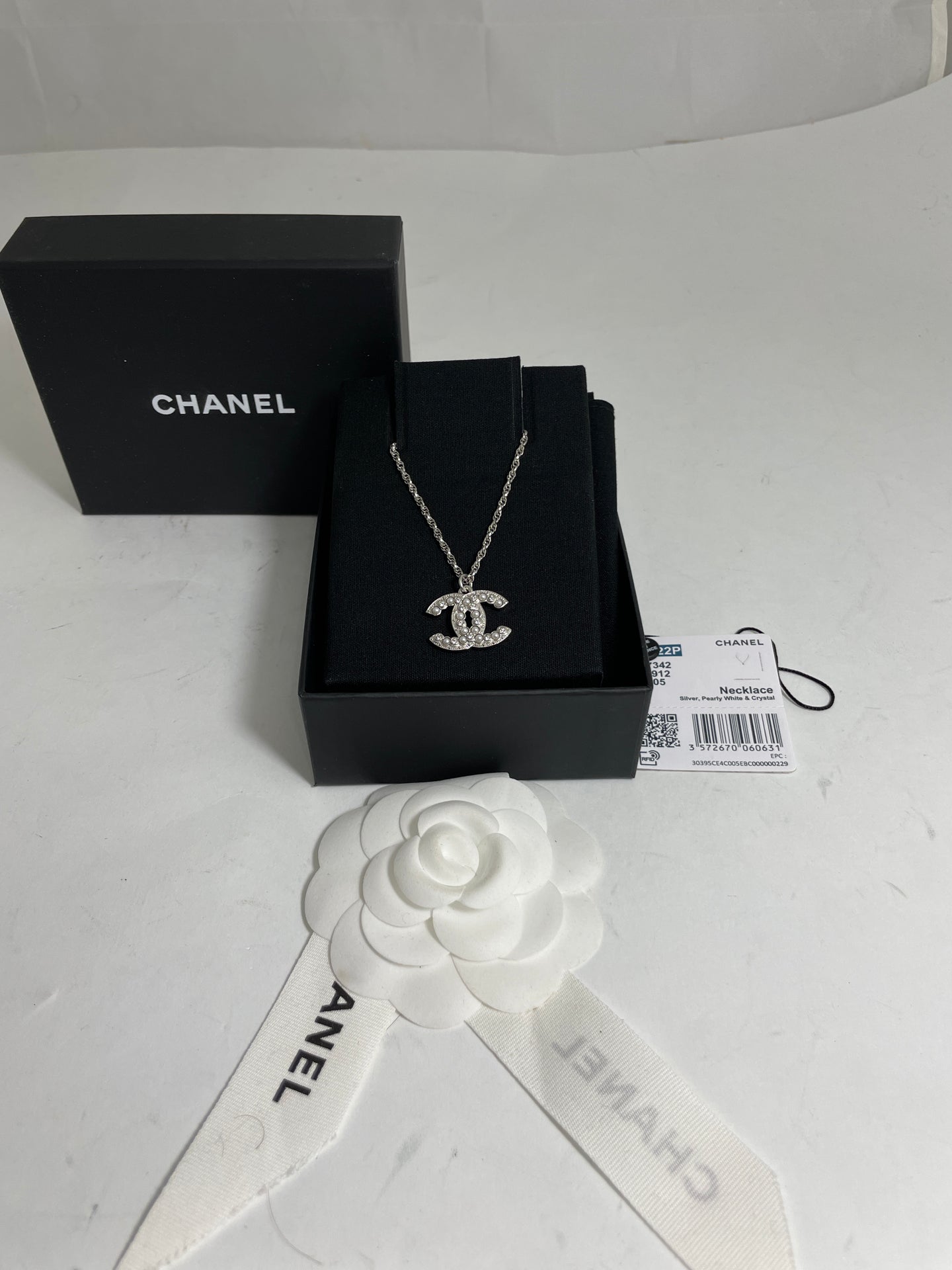 Chanel CC Pearl Silver Necklace
