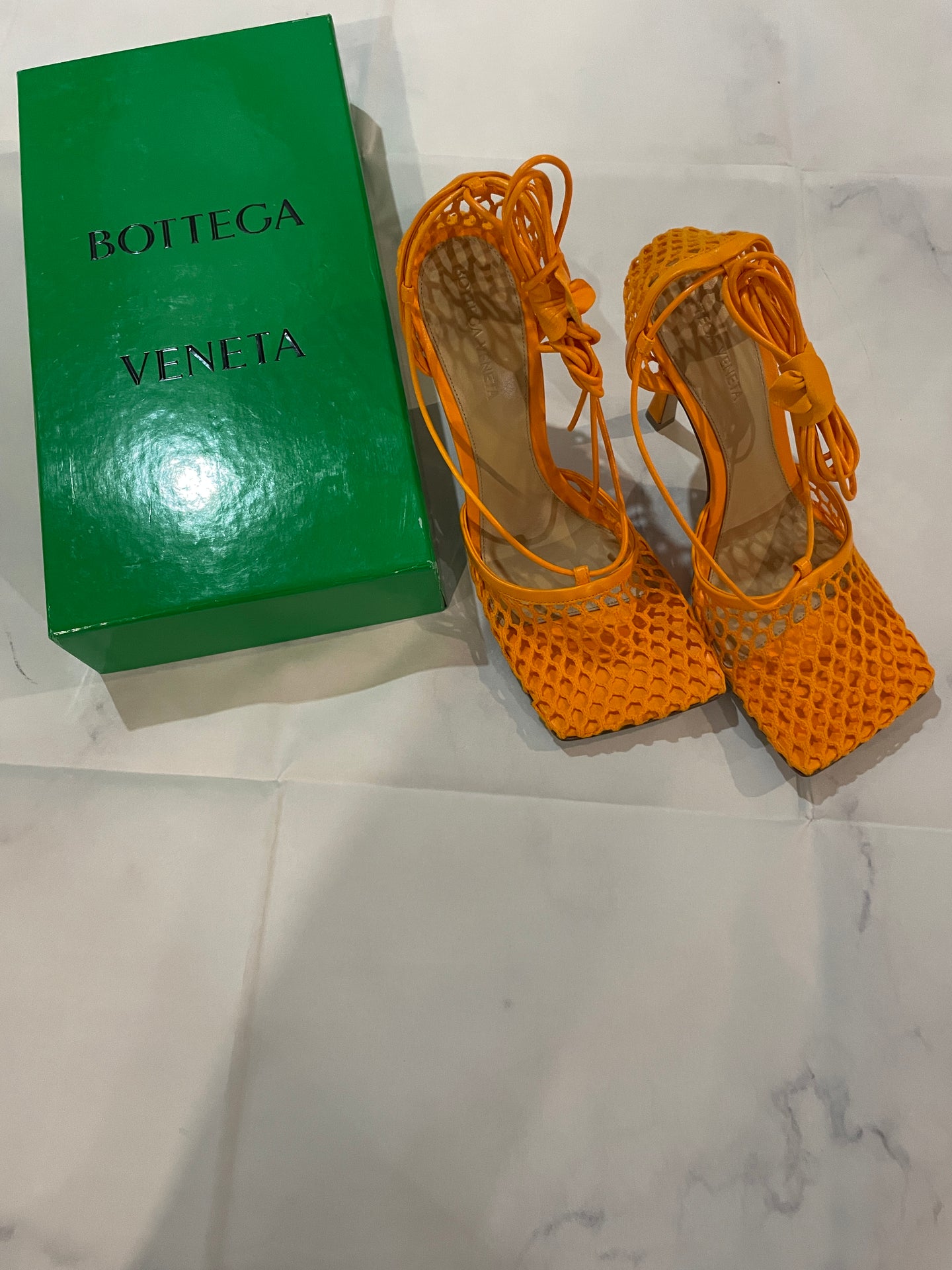 Bottega Veneta Orange Mesh Sandals