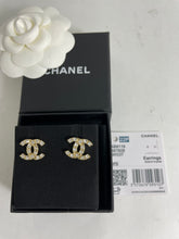 Load image into Gallery viewer, Chanel CC Gold Stud Crystal Inlay Earrings
