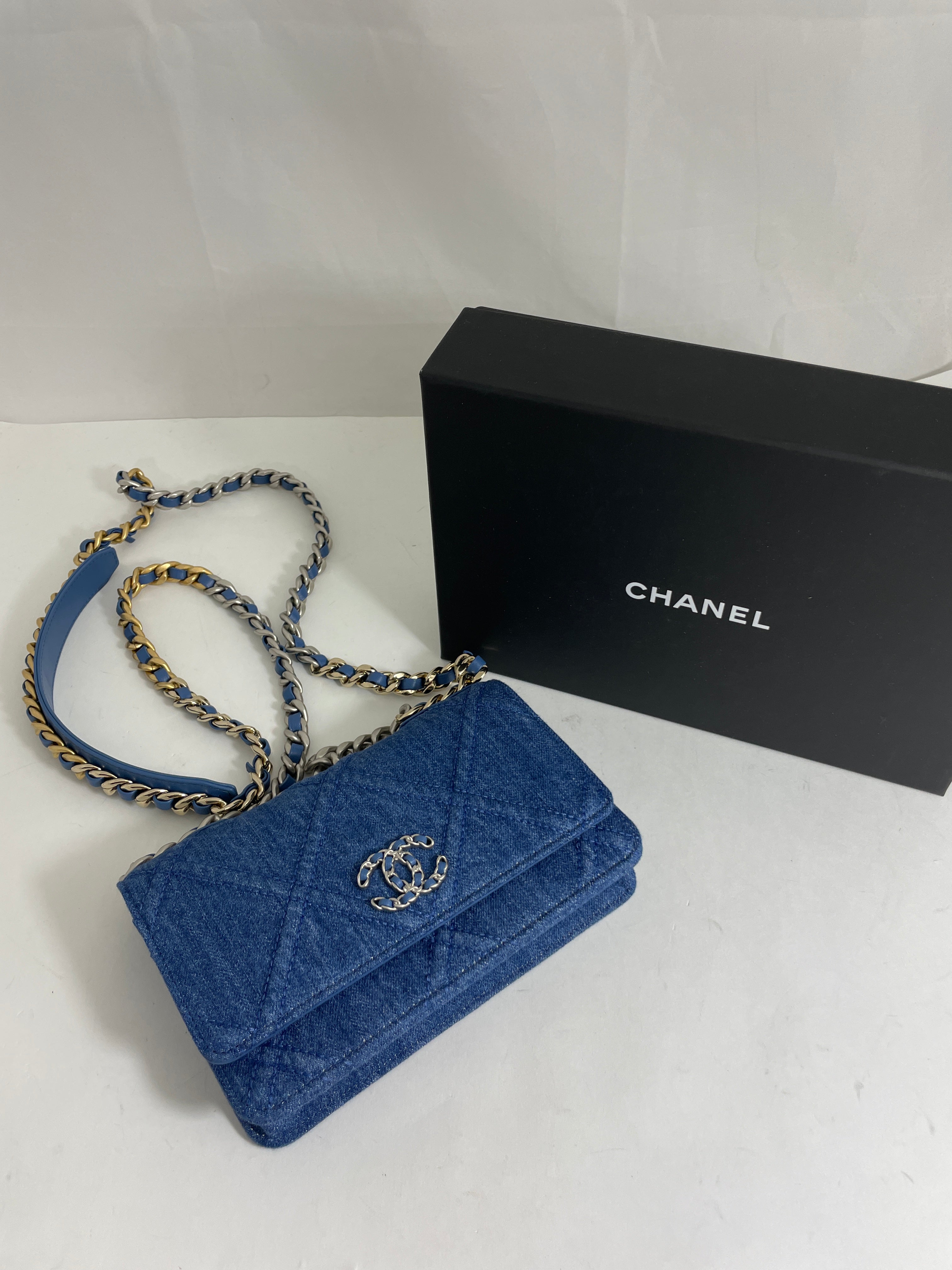 Chanel 19 Blue Denim Quilted WOC Crossbody Bag