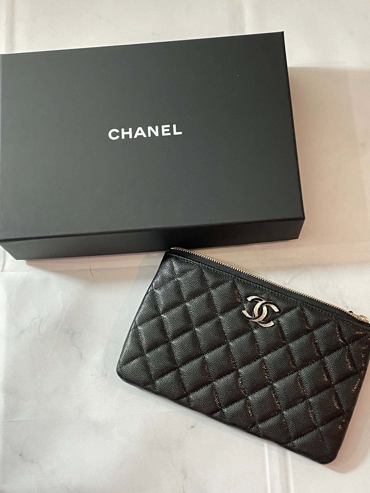 Chanel Black Caviar Small O Case Clutch