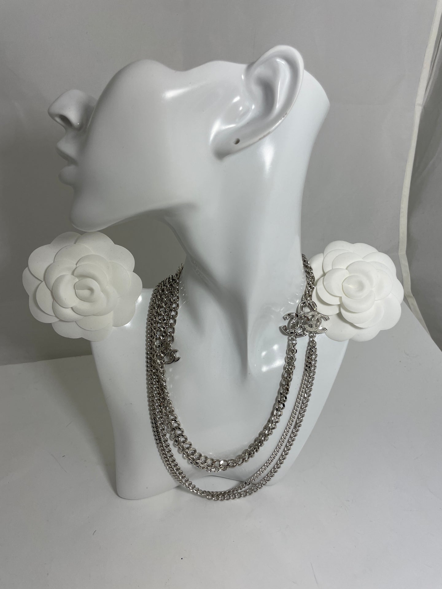Chanel CC Multilayer 4 Chain Silvertone Necklace