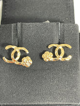 Load image into Gallery viewer, Chanel 22A Gold Tone Camellia Earrings
