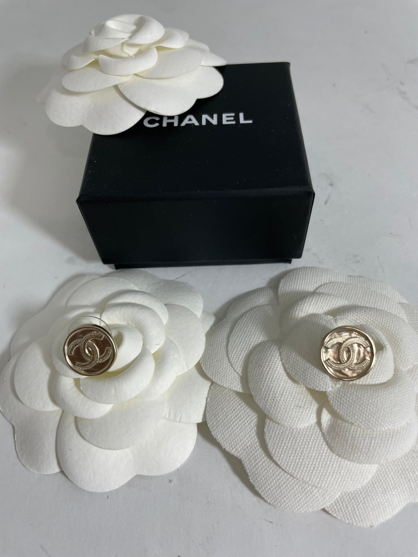 Chanel 22P Gold Round Button CC Earrings